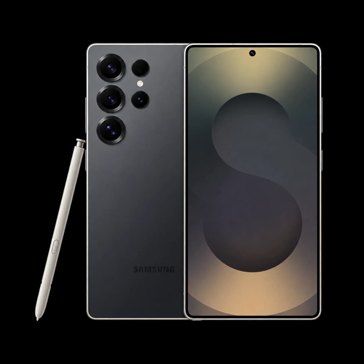 Graphite smartphone with an edge-to-edge display and stylus